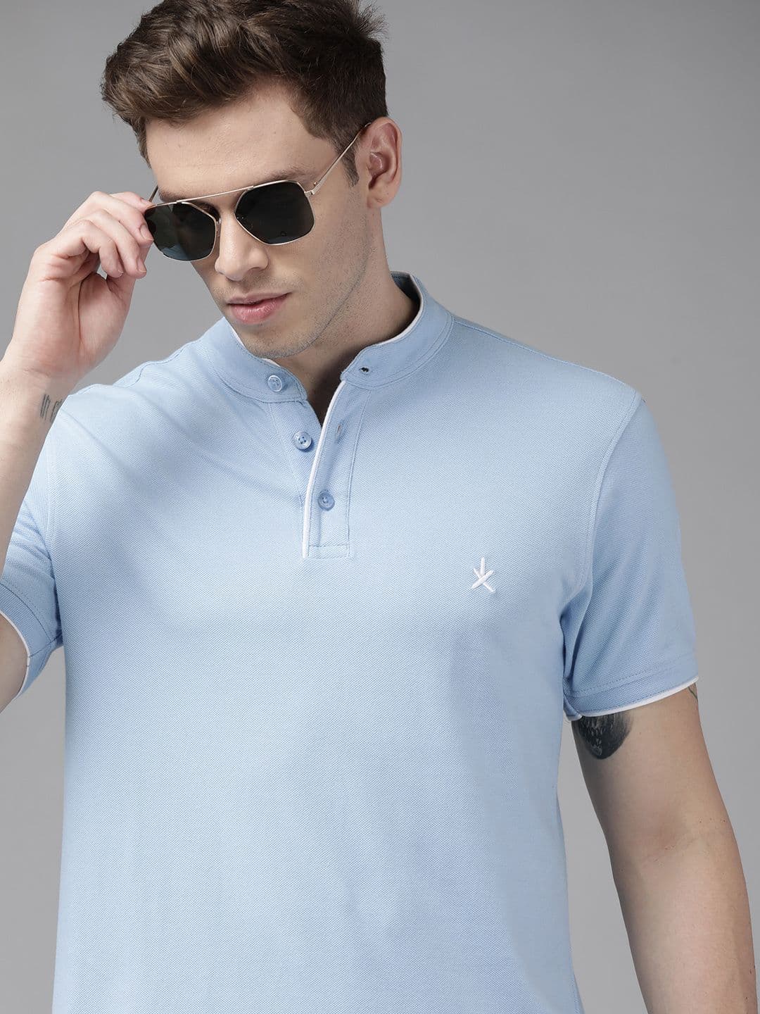 Roadster Men Blue Pure Cotton Solid T-shirt - view 1