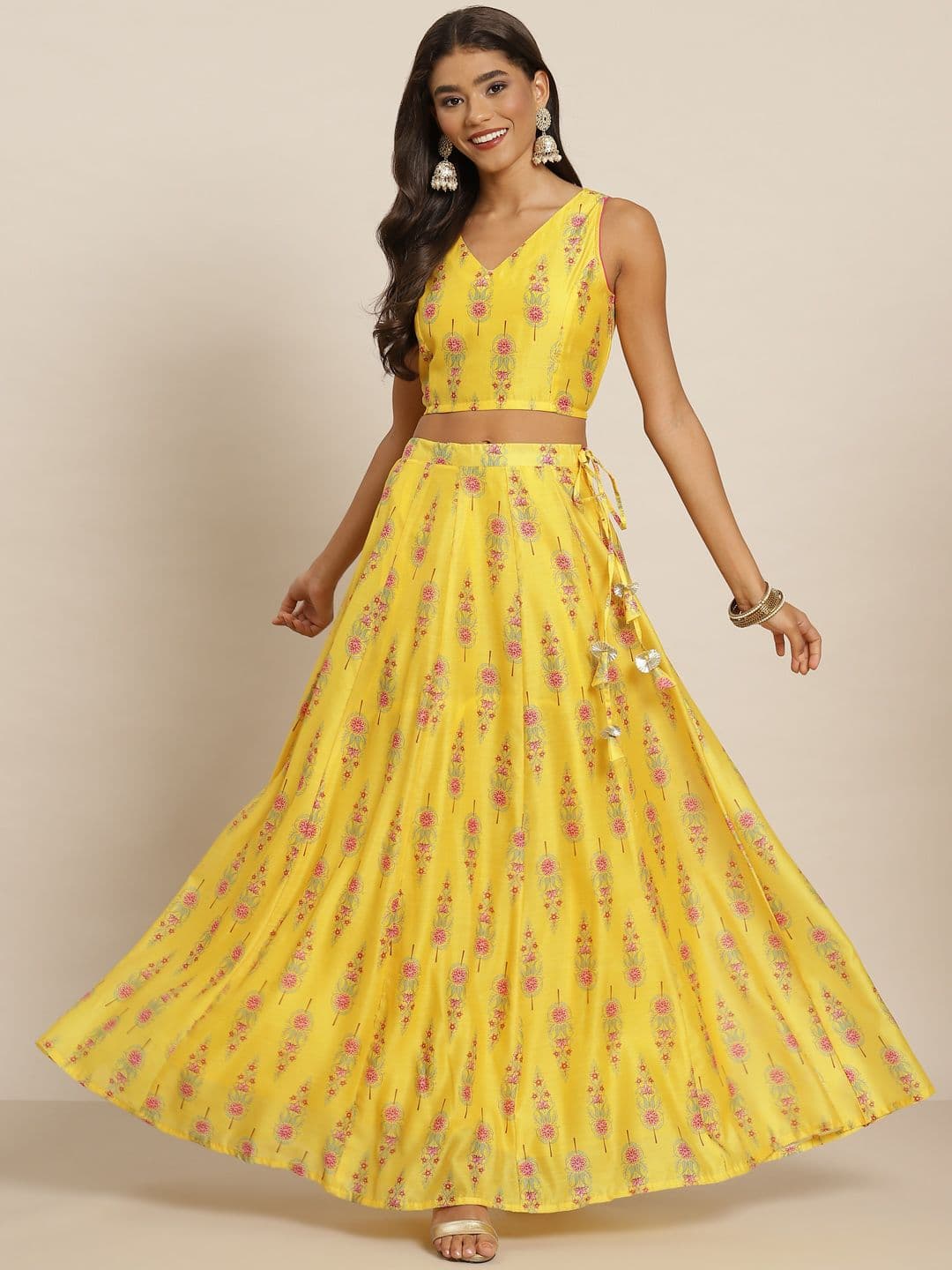 Shae by SASSAFRAS Yellow & Pink Printed Ready to Wear Lehenga & Choli - view 1