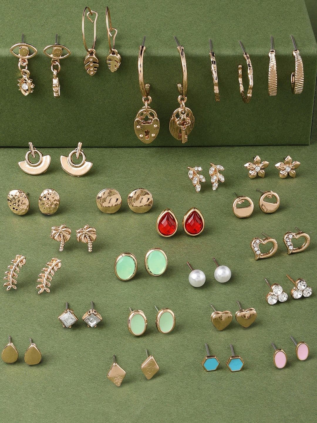 Zaveri Pearls Multicoloured Set Of 25 Contemporary Studs Earrings - view 1