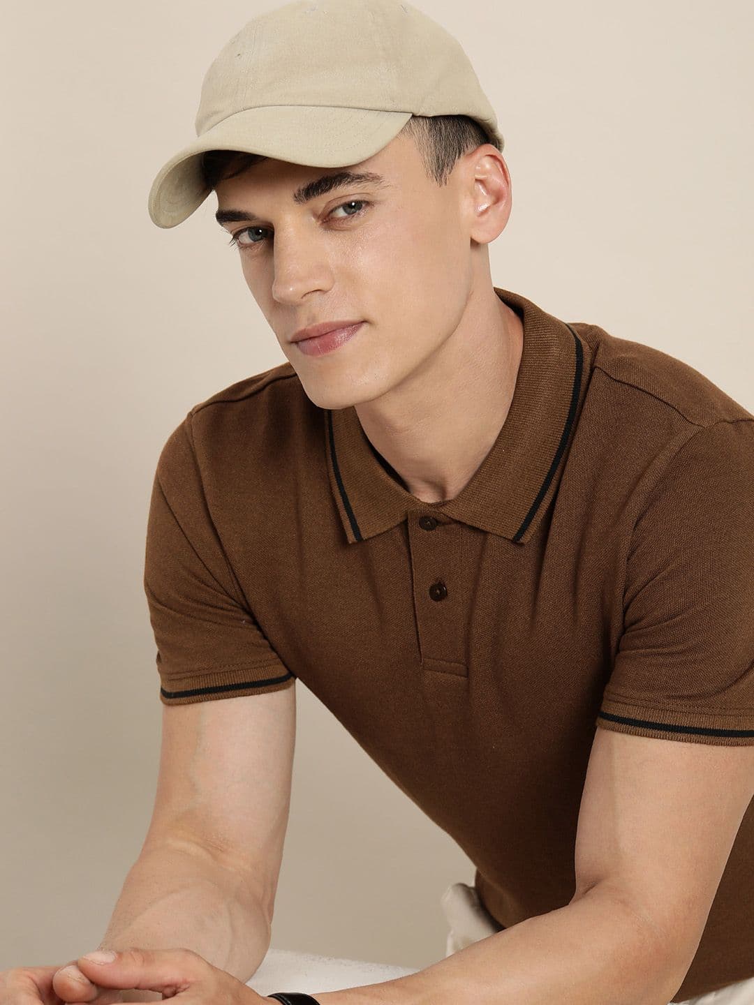 encore by INVICTUS Men Brown Polo Collar T-shirt - view 1