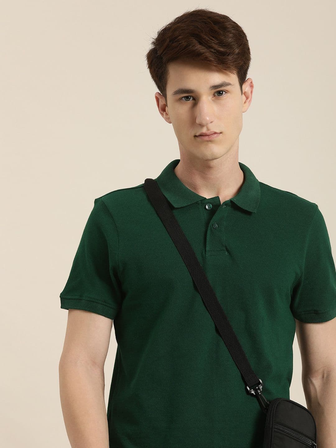 encore by INVICTUS Men Dark Green Solid Polo Collar T-shirt - view 1