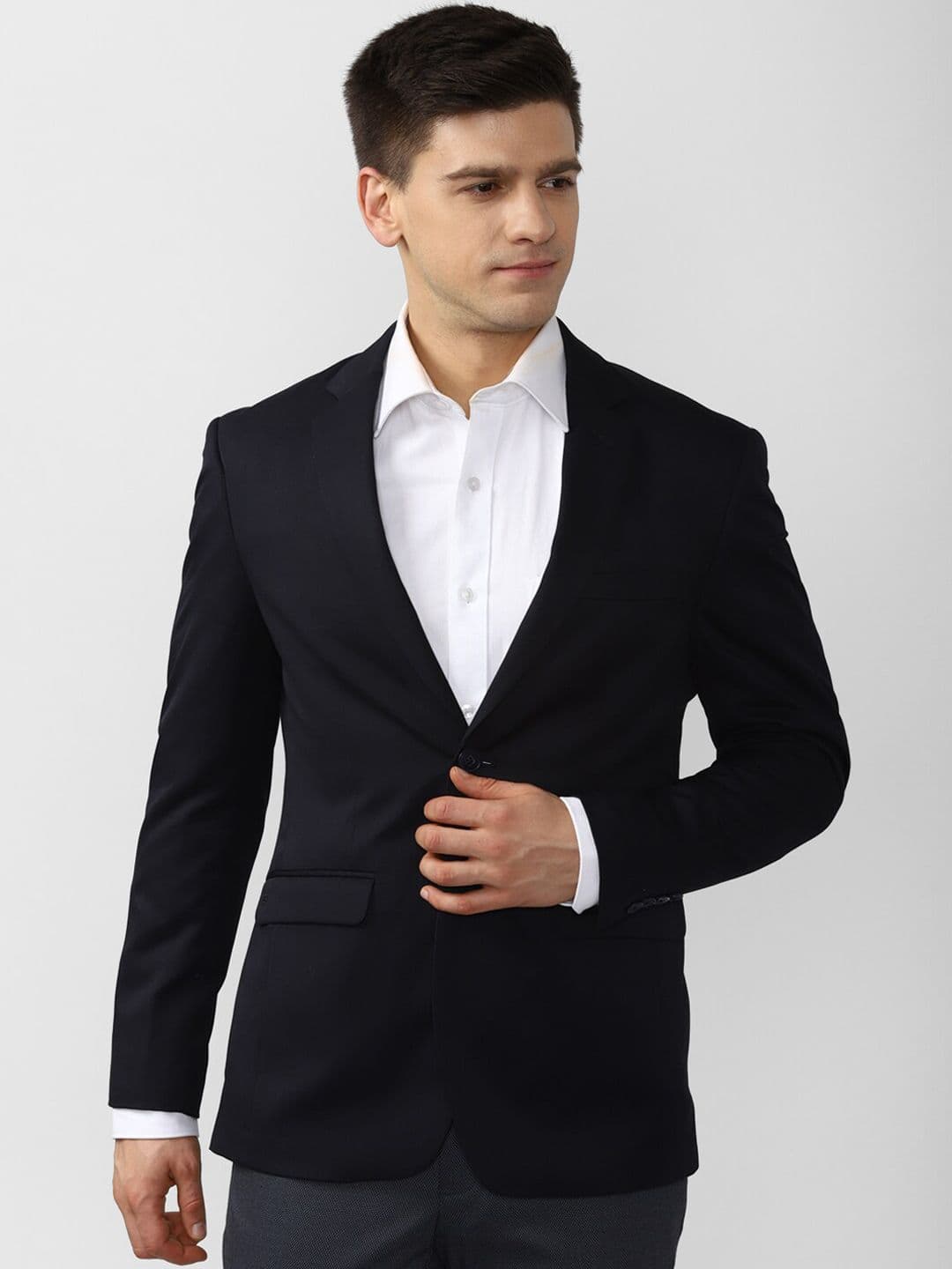 Peter England Elite Men Navy Blue Solid Single-Breasted Slim-Fit Formal Blazer - view 1