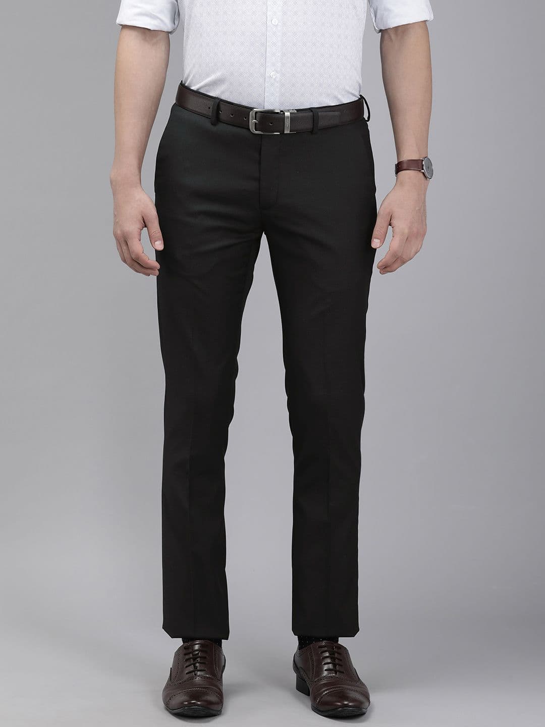 Arrow Men Black Textured Original Tailored Fit Formal Trousers - view 1