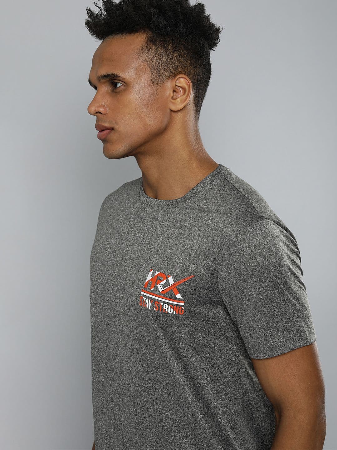 HRX by Hrithik Roshan Men Grey Melange Brand Logo Printed Rapid-Dry Training T-Shirt - view 1