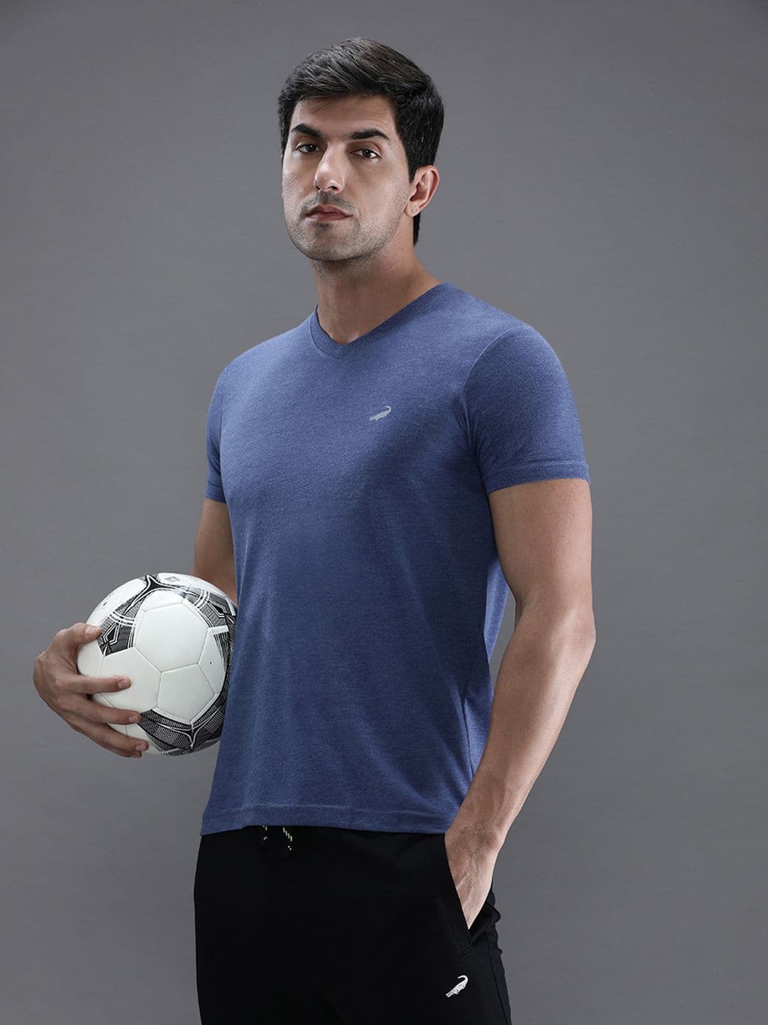 Crocodile Men Blue V-Neck Cotton T-shirt - view 1