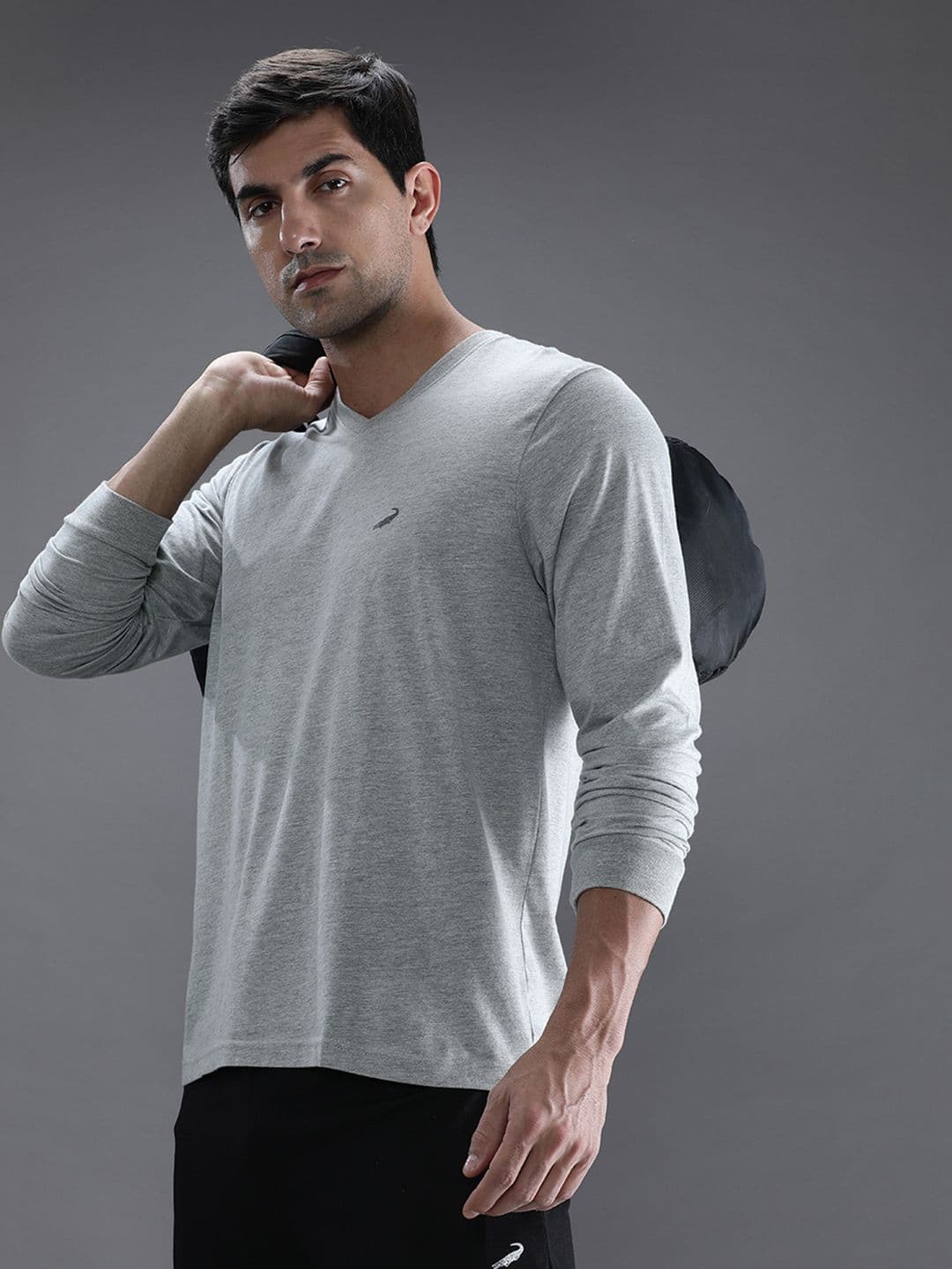 Crocodile Men Grey V-Neck Cotton T-shirt - view 1