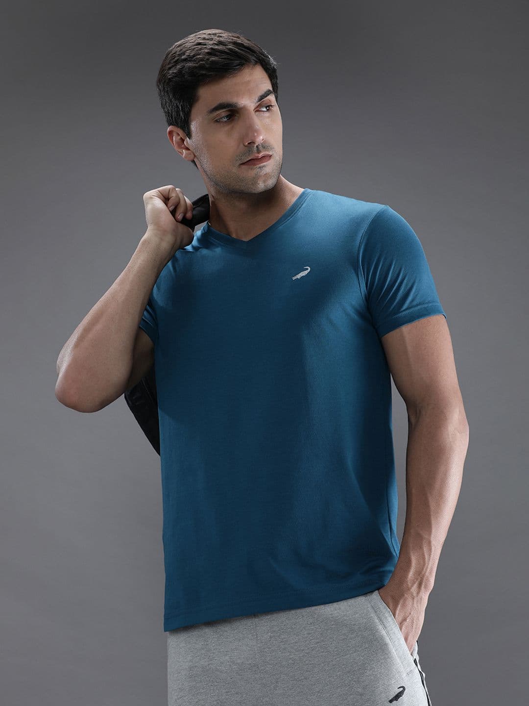 Crocodile Men Teal V-Neck T-shirt - view 1