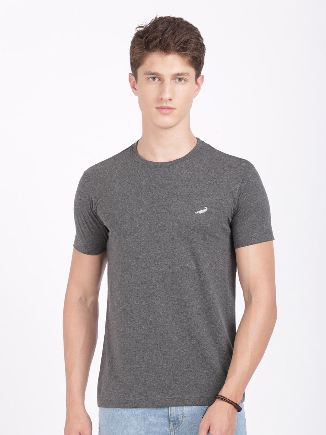 Crocodile Men Grey Solid Cotton T-shirt - view 1