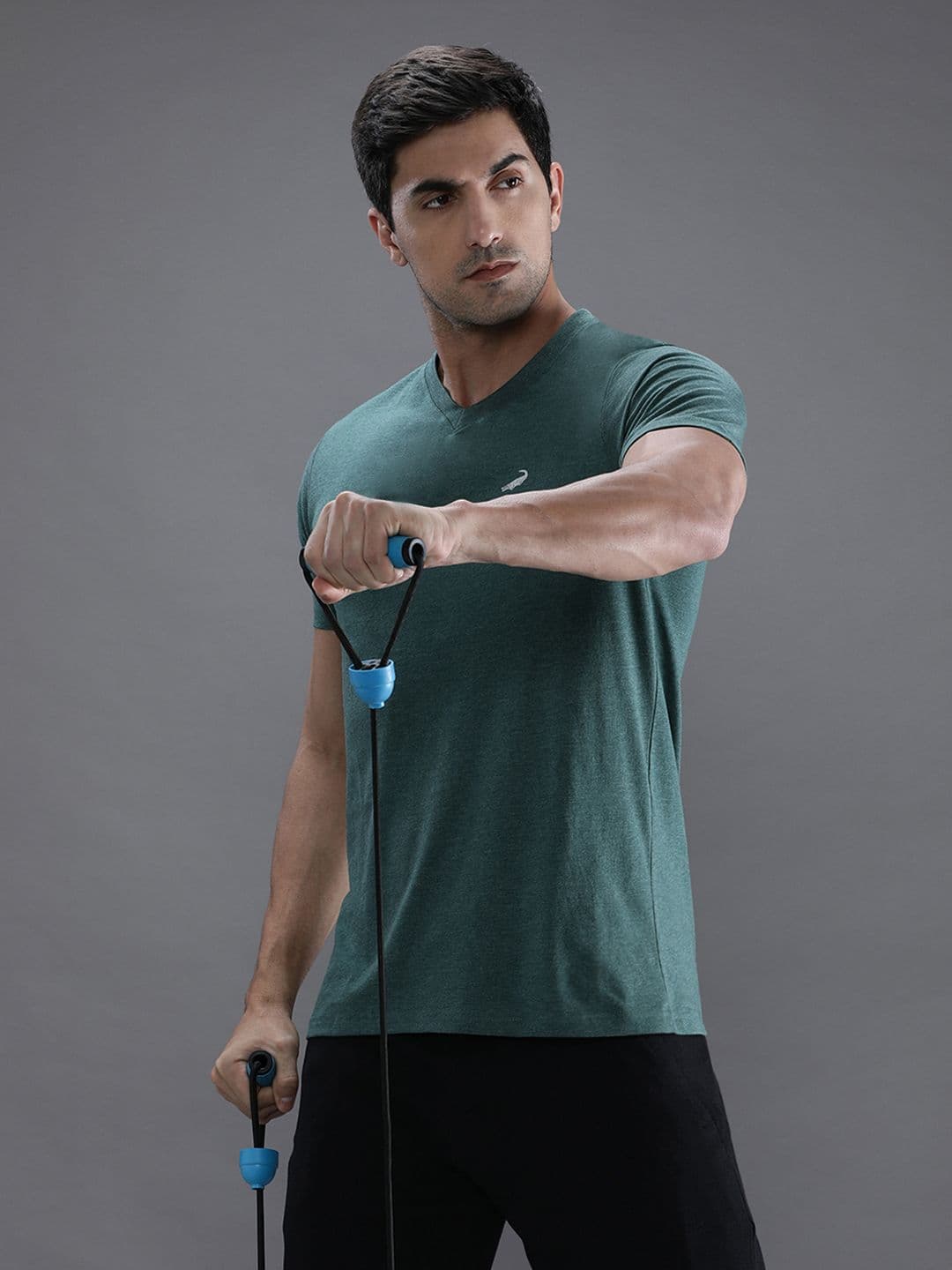 Crocodile Men Green V-Neck Cotton T-shirt - view 1