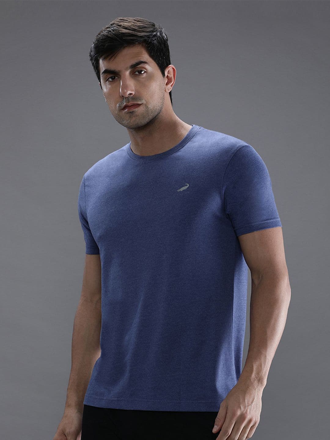 Crocodile Men Blue Solid Cotton T-shirt - view 1