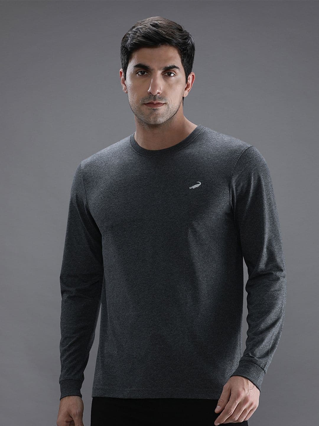 Crocodile Men Grey Solid Cotton T-shirt - view 1