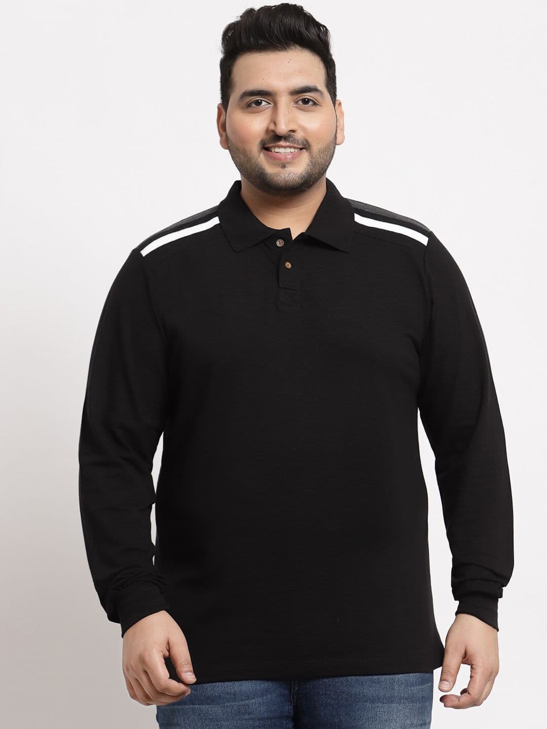 Kalt Plus Size Men Black Printed Polo Collar T-shirt - view 1