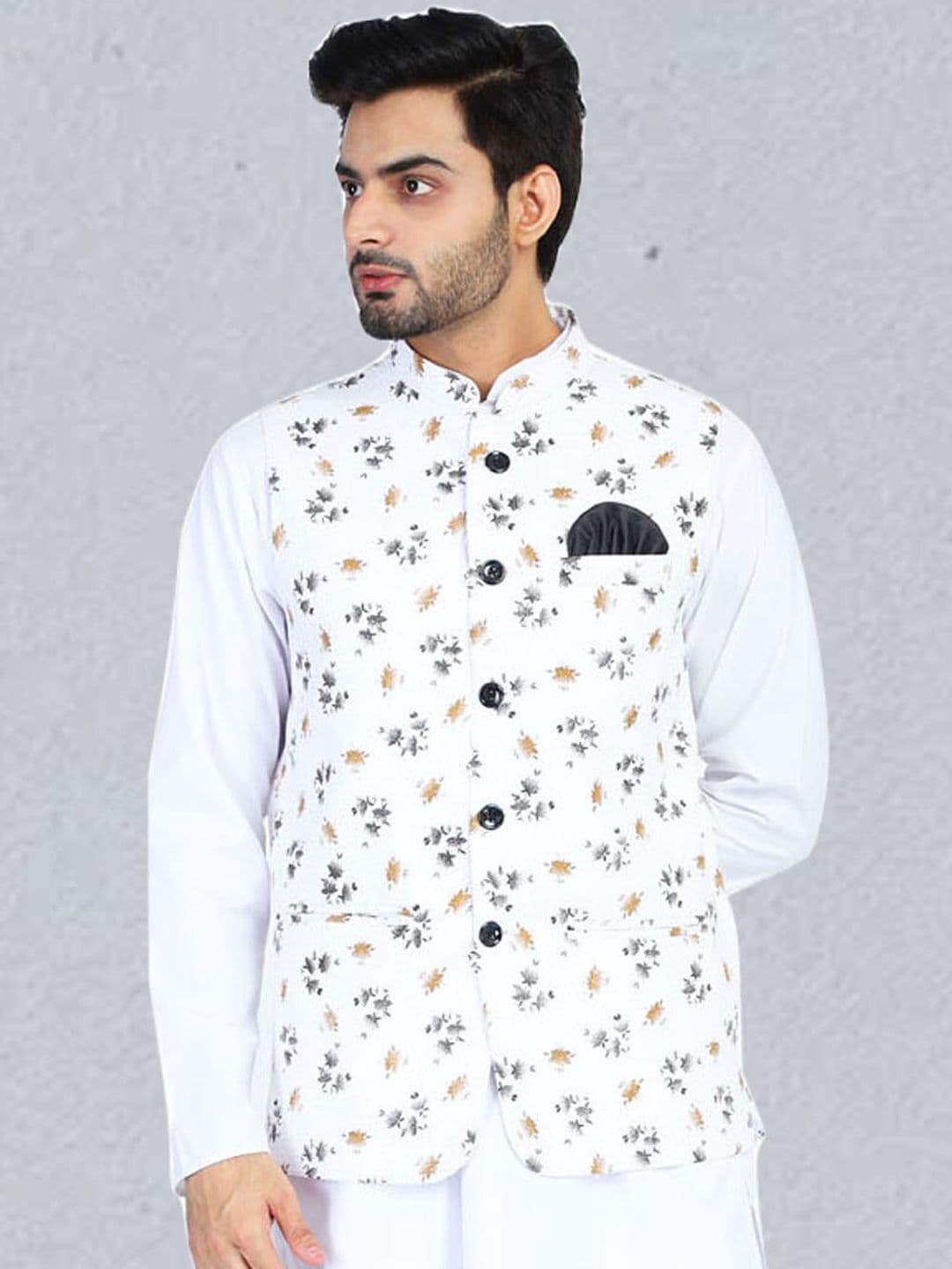 TAHVO Men White Printed Nehru Jackets - view 1