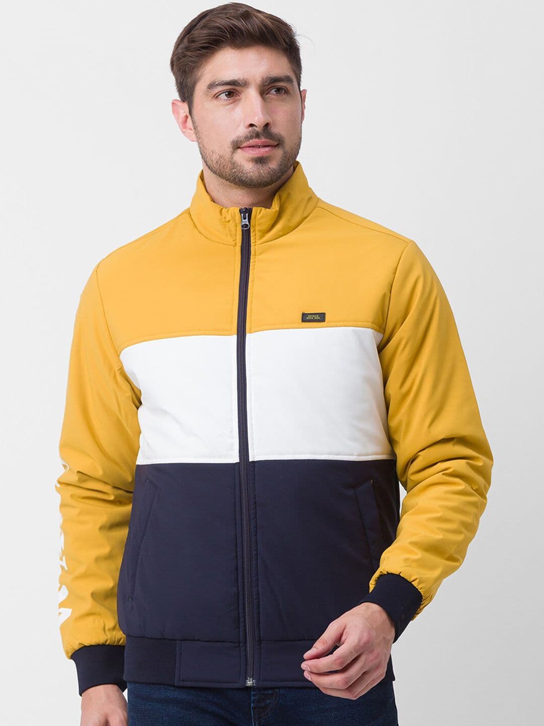SPYKAR Men Yellow Colourblocked Crop Puffer Jacket - view 1
