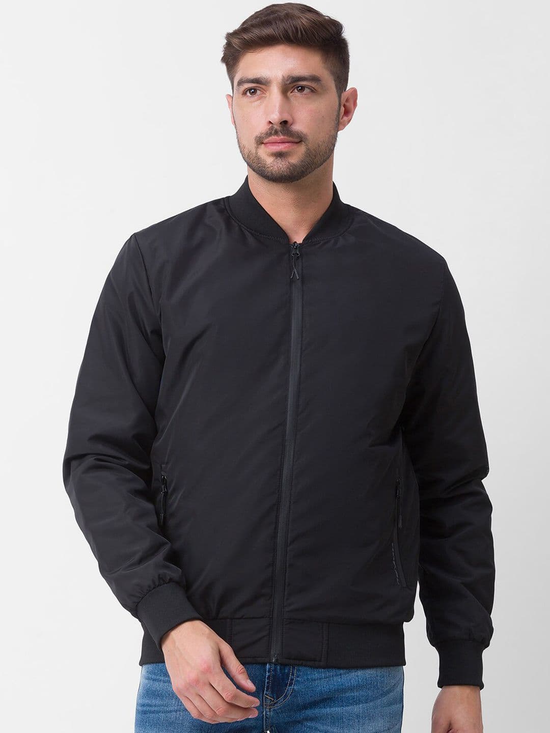 SPYKAR Men Black Bomber with Patchwork Jacket - view 1