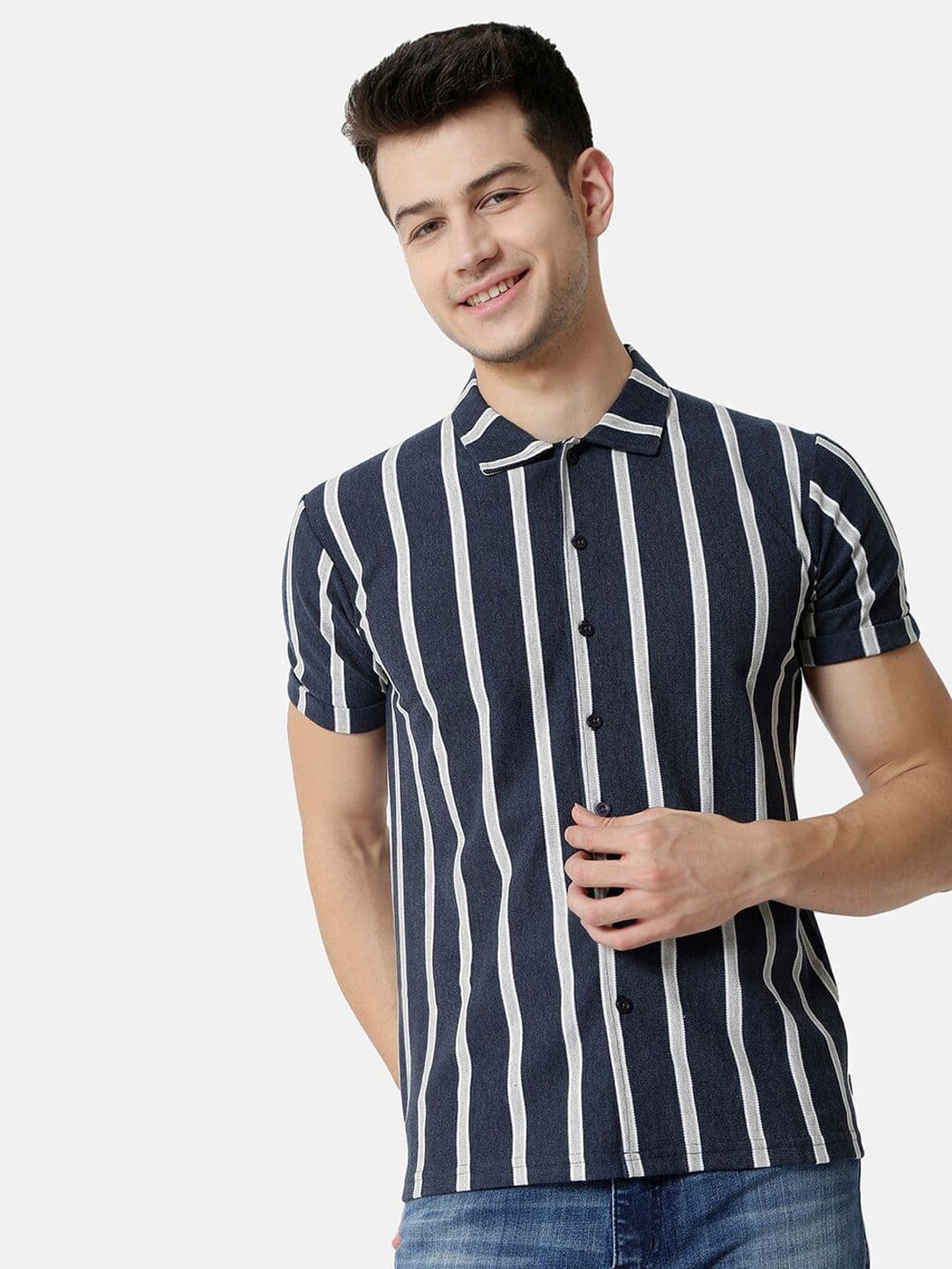 CAHOOT Men Navy Blue Classic Striped Casual Shirt - view 1