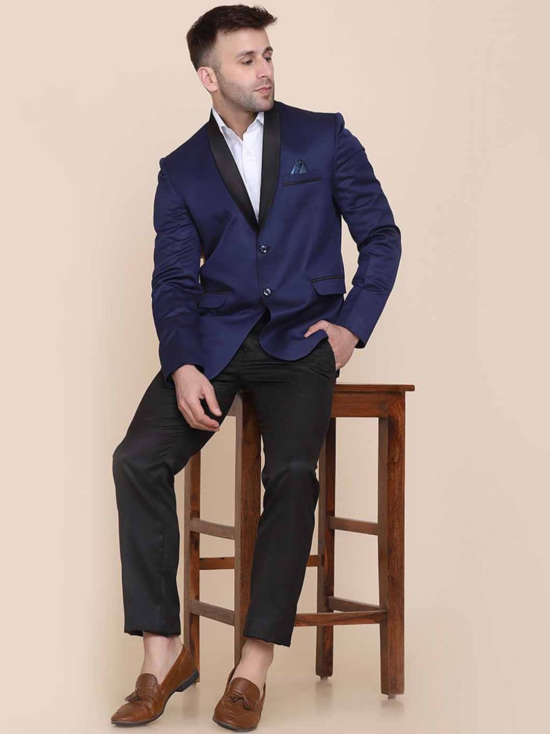 TAHVO Men Blue Solid 2 Piece Tuxedo Formal Suits - view 1