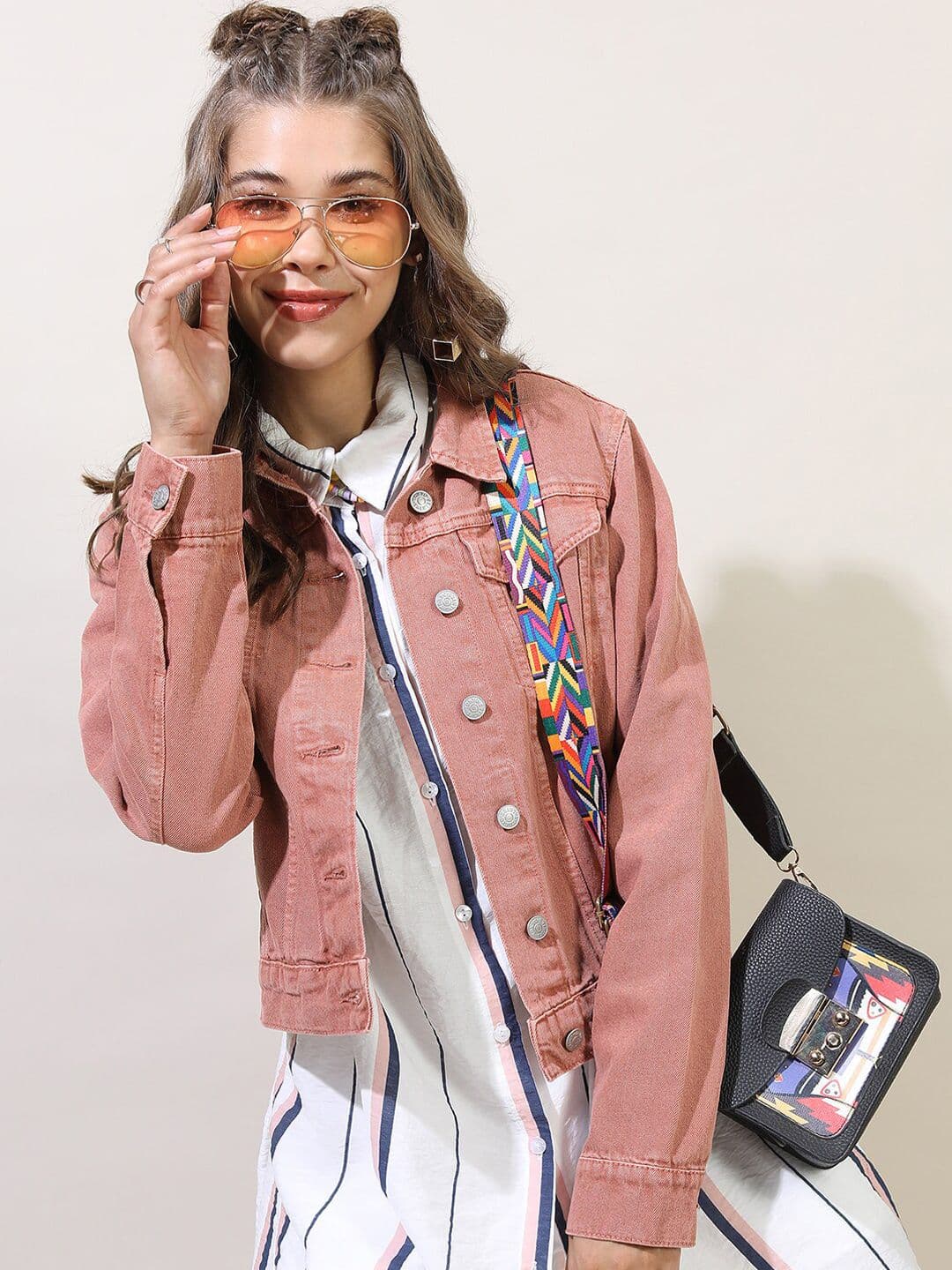 Tokyo Talkies Women Pink Solid Denim Jacket - view 1