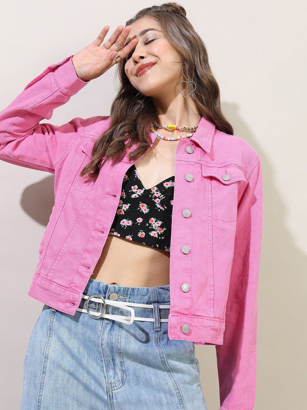 Tokyo Talkies Women Pink Kobi Solid Denim Jacket - view 1