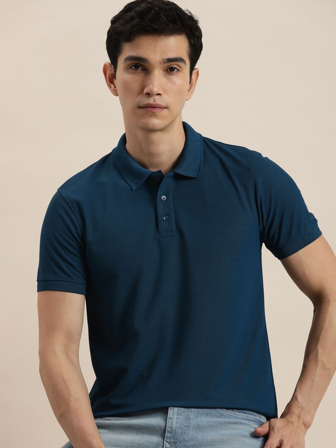 ether Men Teal Blue Polo Collar T-shirt - view 1