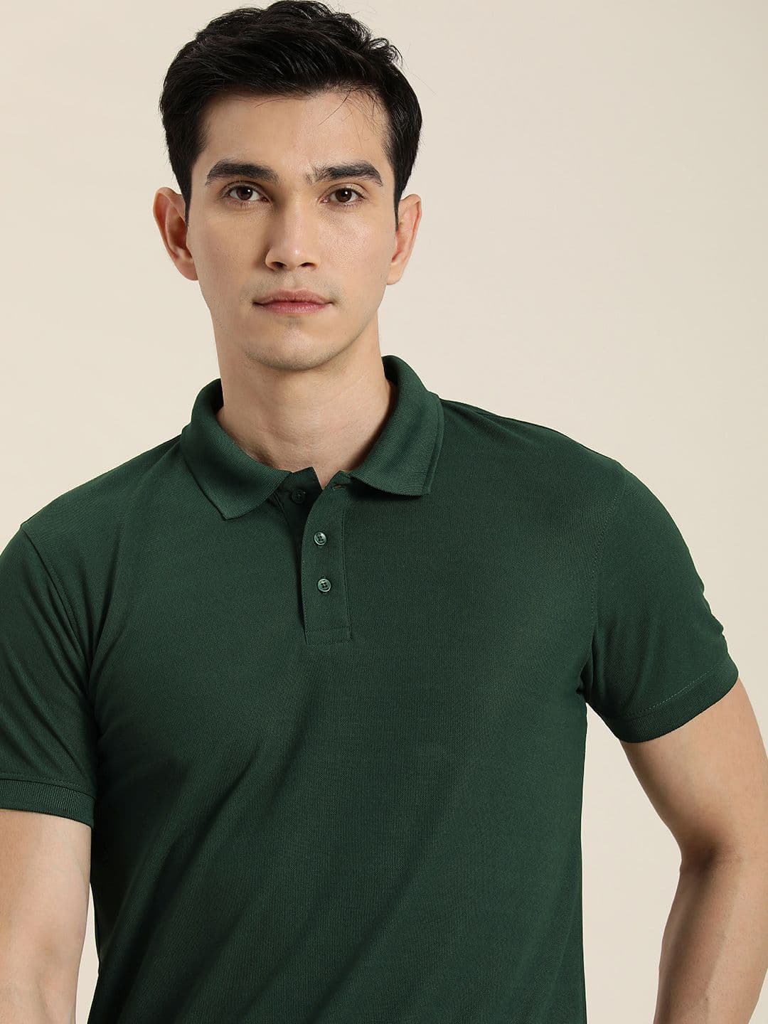 ether Men Pine Green Solid Polo Collar Regular Sleeves Antimicrobial Slim Fit T-shirt - view 1