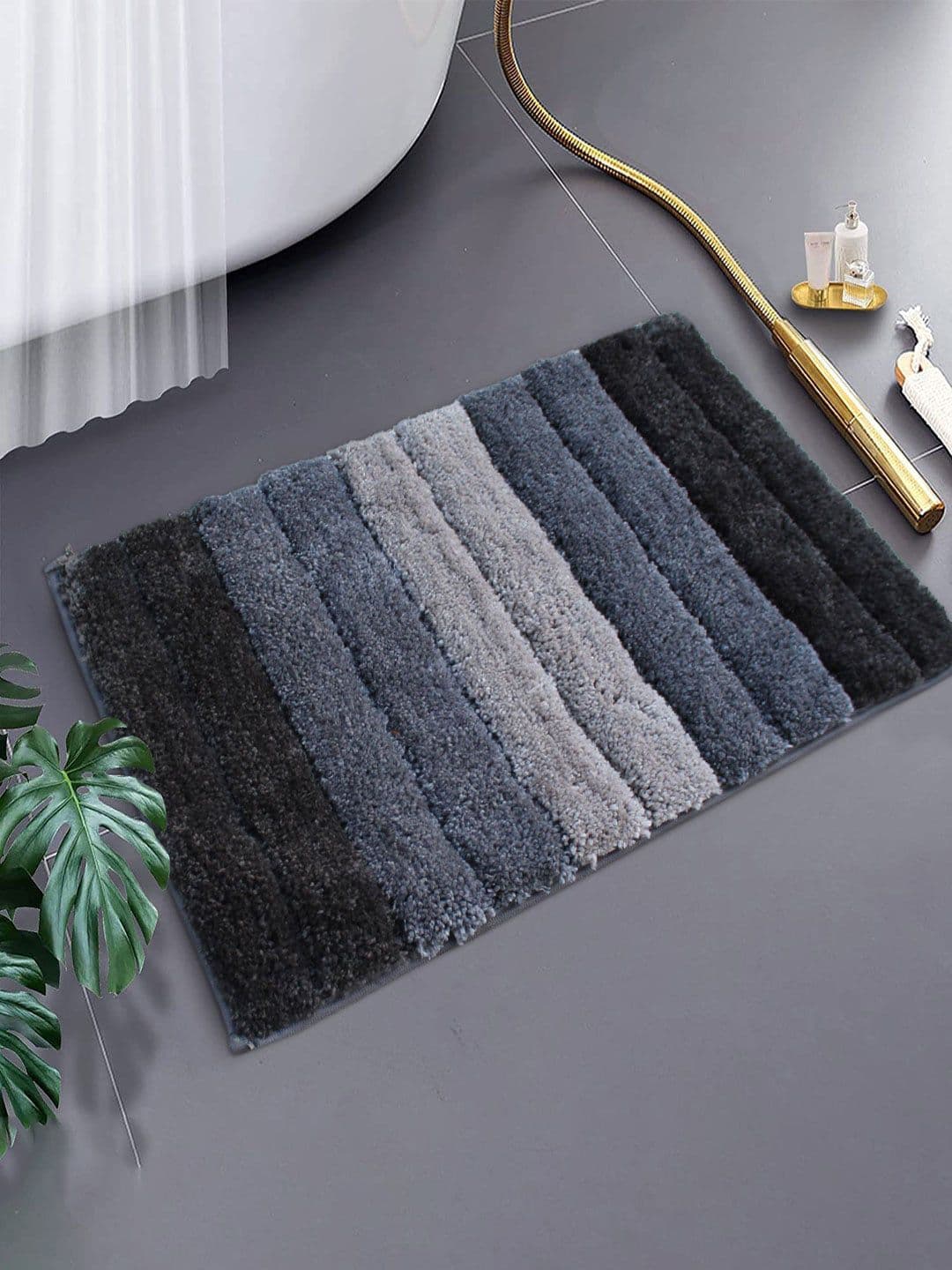 LUXEHOME INTERNATIONAL Grey Striped 1700 GSM Anti Skid Bath Rug - view 1