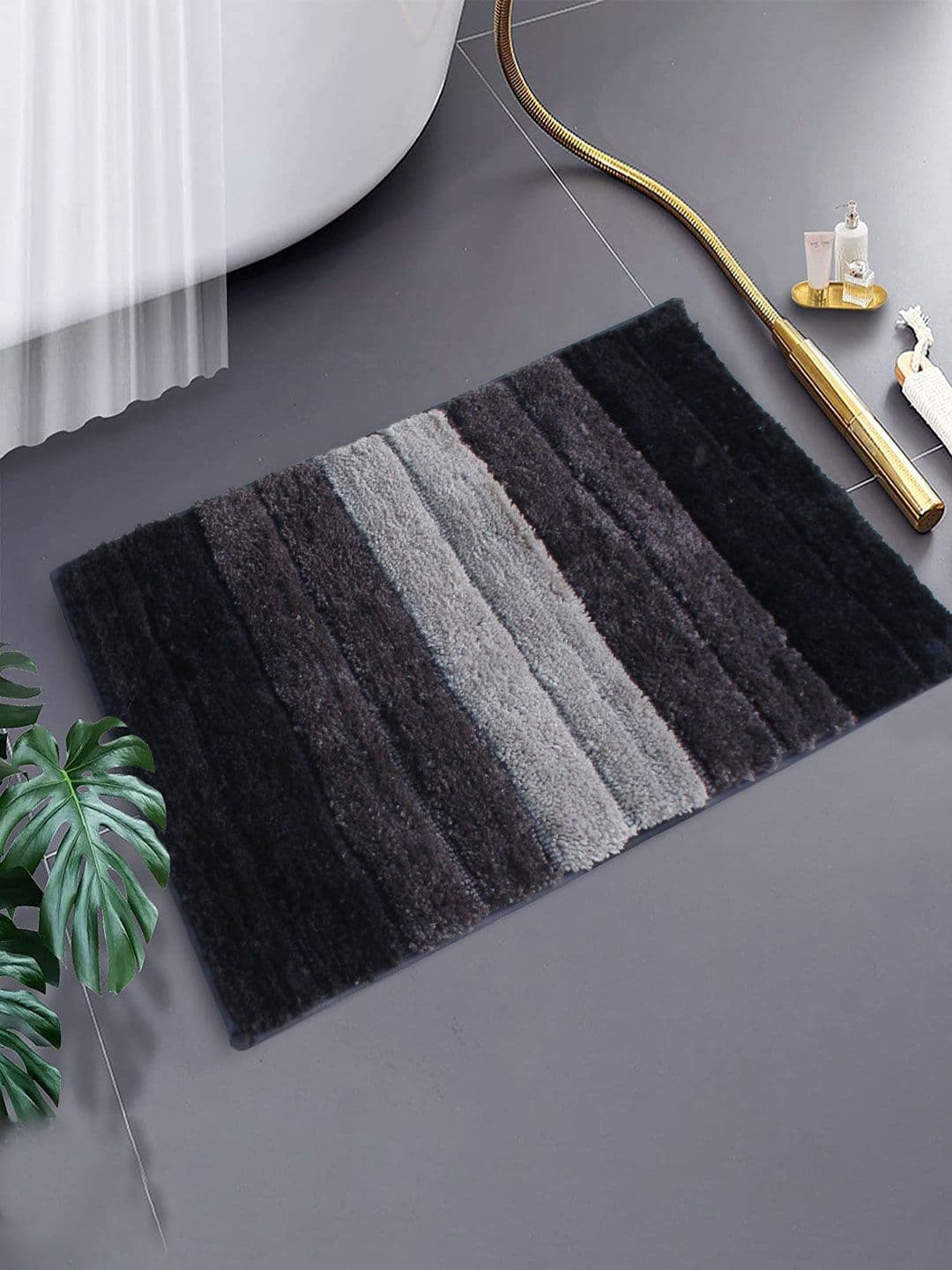 LUXEHOME INTERNATIONAL Black & Grey Striped Anti-Skid Doormats - view 1