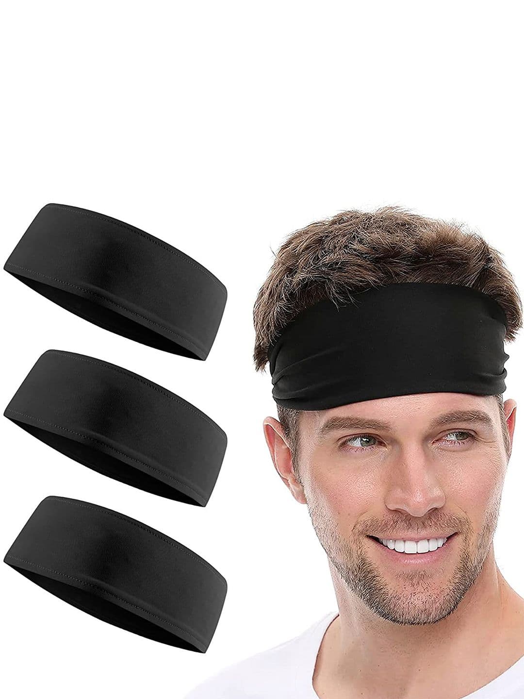 BOLDFIT Pack Of 3 Black Solid Strapless Bandana Headband - view 1