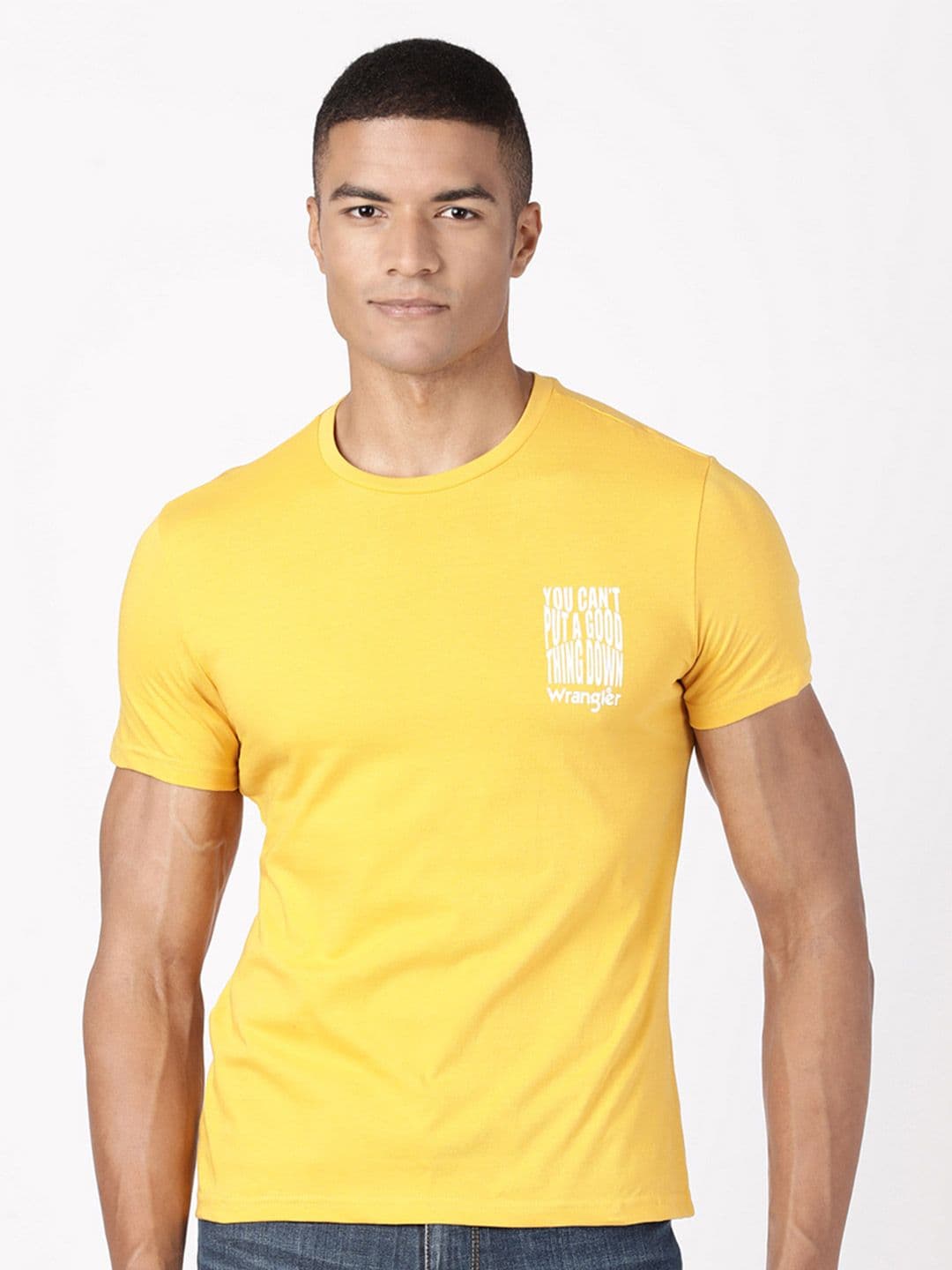 Wrangler Men Yellow Printed Cotton T-shirt - view 1