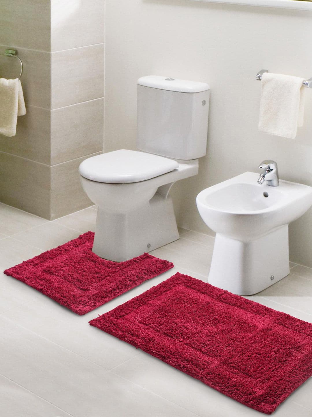 SASHAA WORLD Maroon Set of 2 2000 GSM Anti skid Bathmat & Contour - view 1