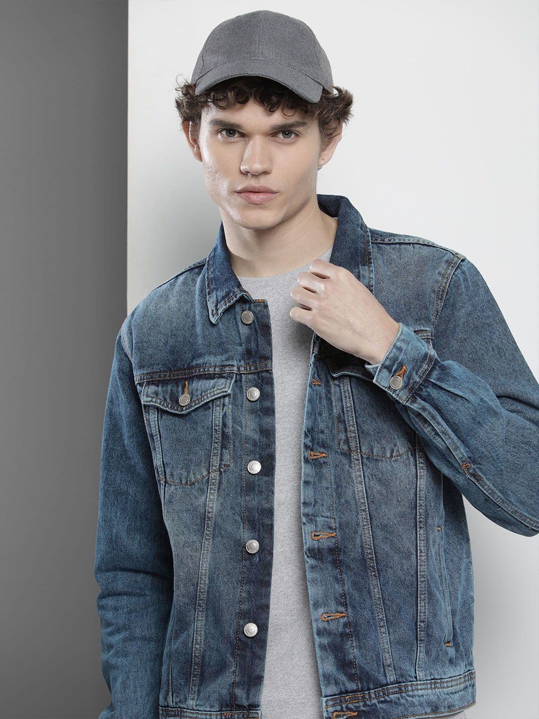 The Indian Garage Co Men Blue Cotton Washed Denim Jacket - view 1