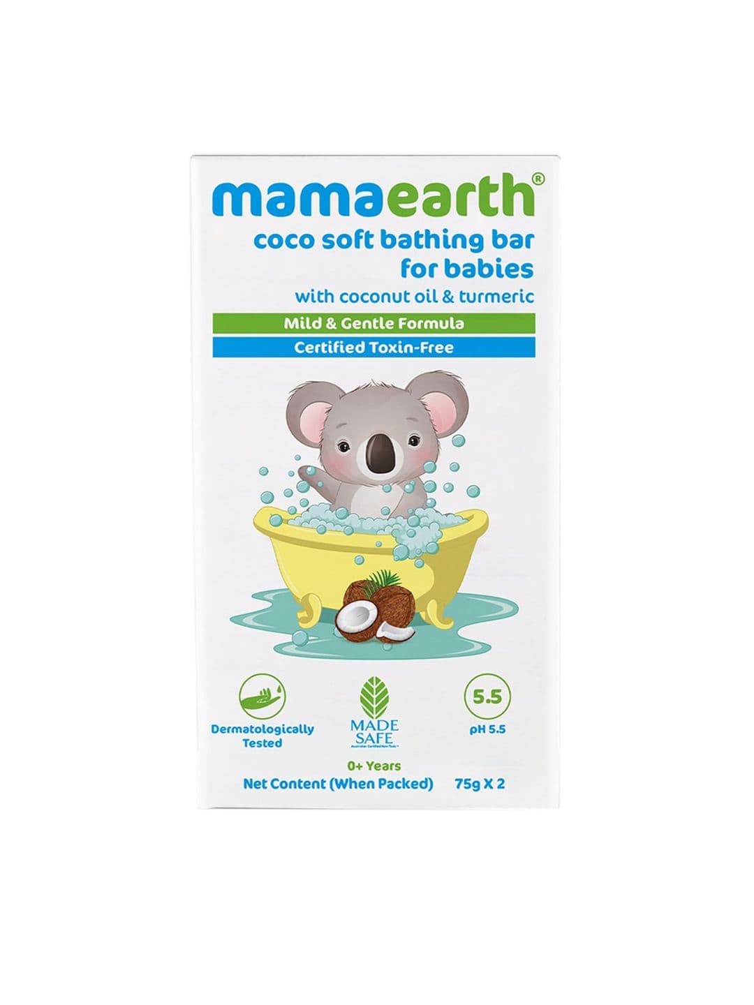Mamaearth Pack Of 2 Coco Soft Bathing Bar for Babies, pH 5.5, With Coconut Oil & Turmeric 75g - view 1