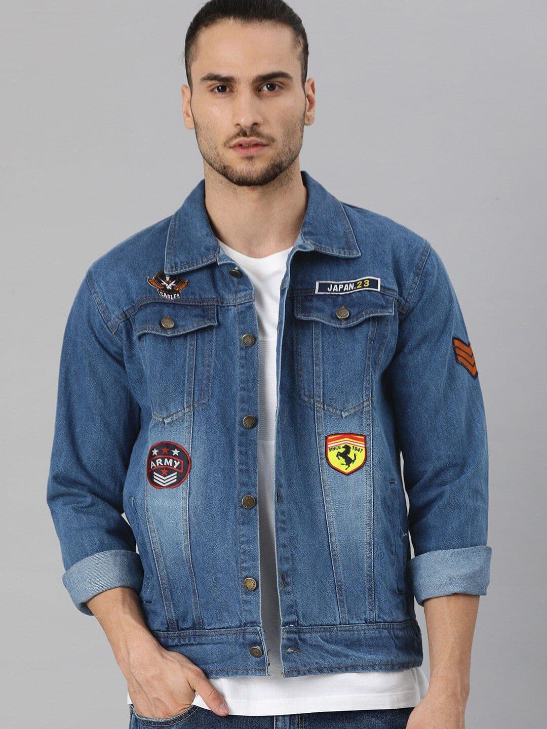 VOXATI Men Blue Washed Cotton Denim Jacket - view 1
