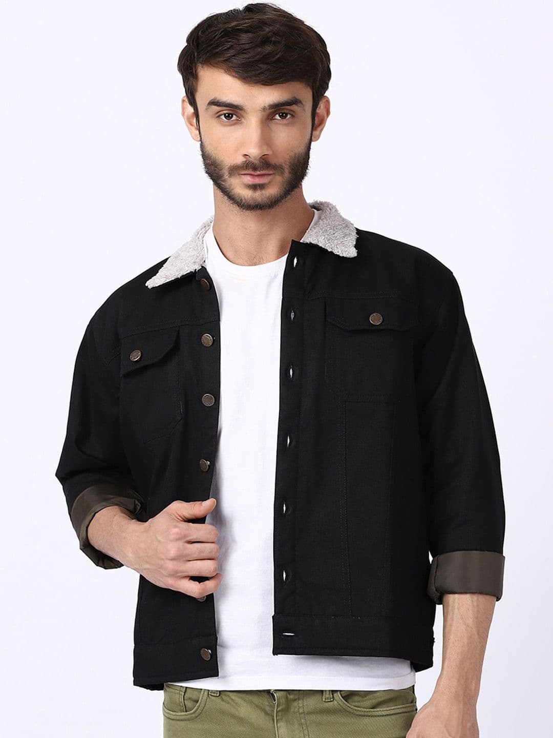 VOXATI Men Black Washed Crop Denim Jacket - view 1