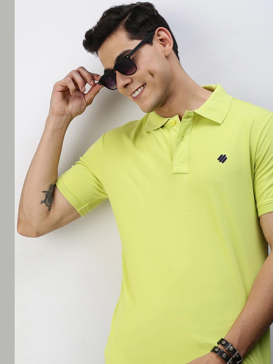 ONN Men Fluorescent Green Polo Collar Applique T-shirt - view 1