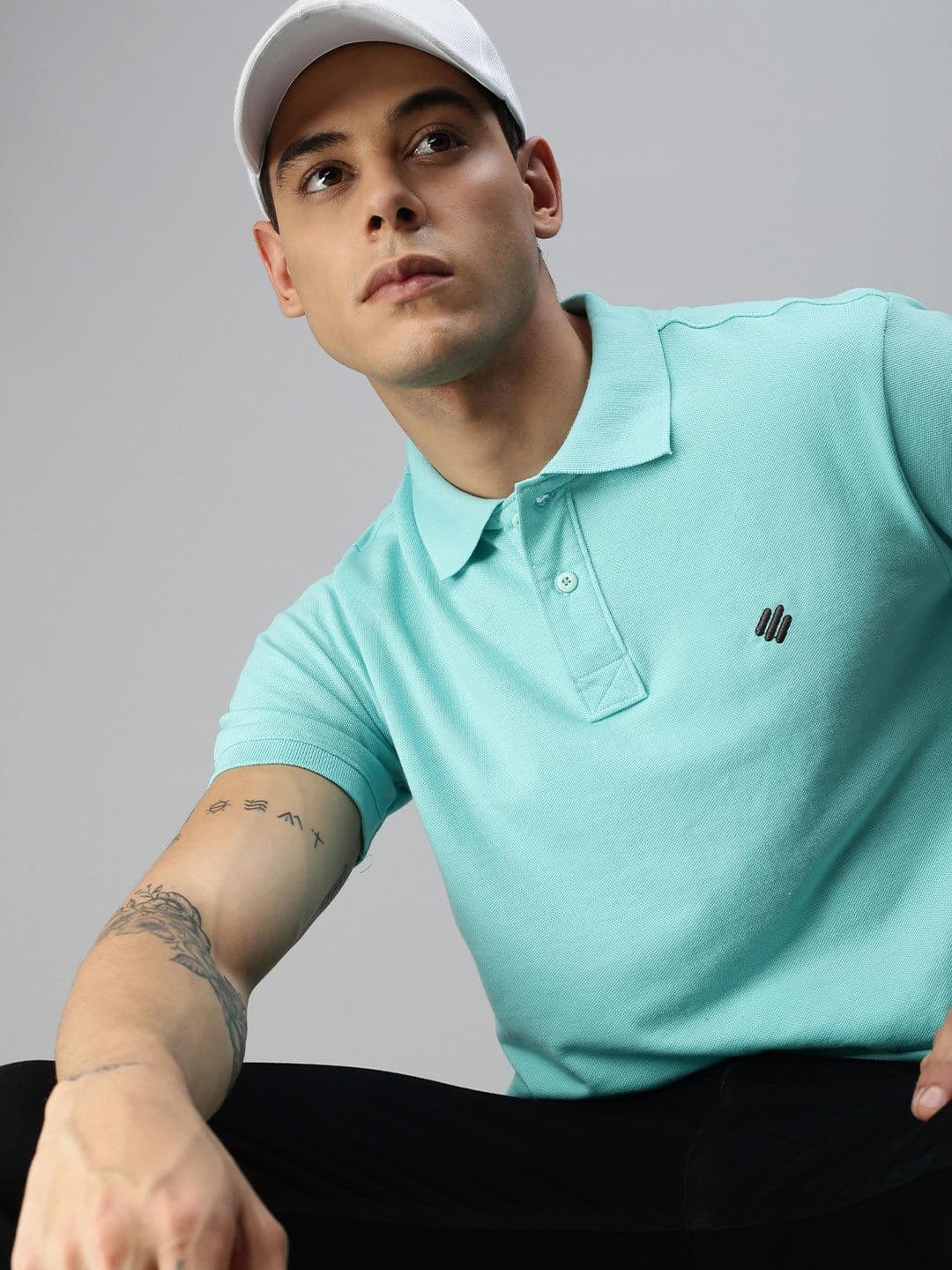 ONN Men's Sky Blue Solid Polo Collar T-Shirt - view 1