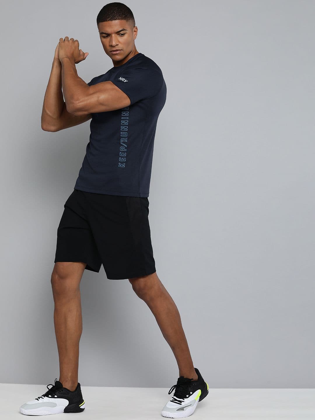 HRX by Hrithik Roshan Men Navy Blue Typography Printed Slim Fit Rapid Dry T-shirt - view 1