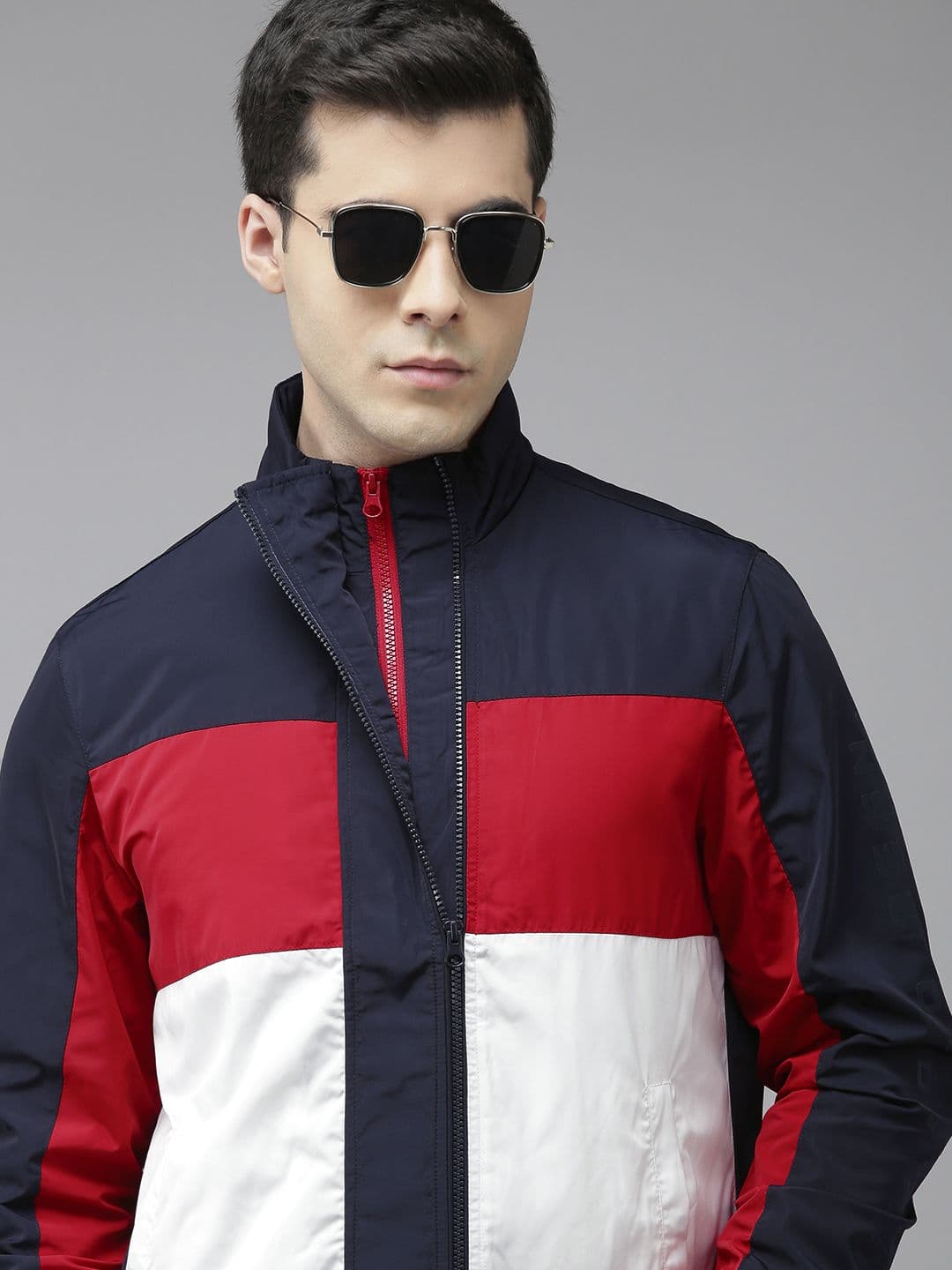 U.S. Polo Assn. Men Navy Blue & Red Colourblocked Puffer Jacket - view 1