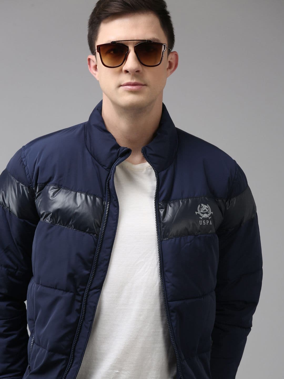 U.S. Polo Assn. U S Polo Assn Men Navy Blue & Black Long Sleeves Puffer Jacket - view 1