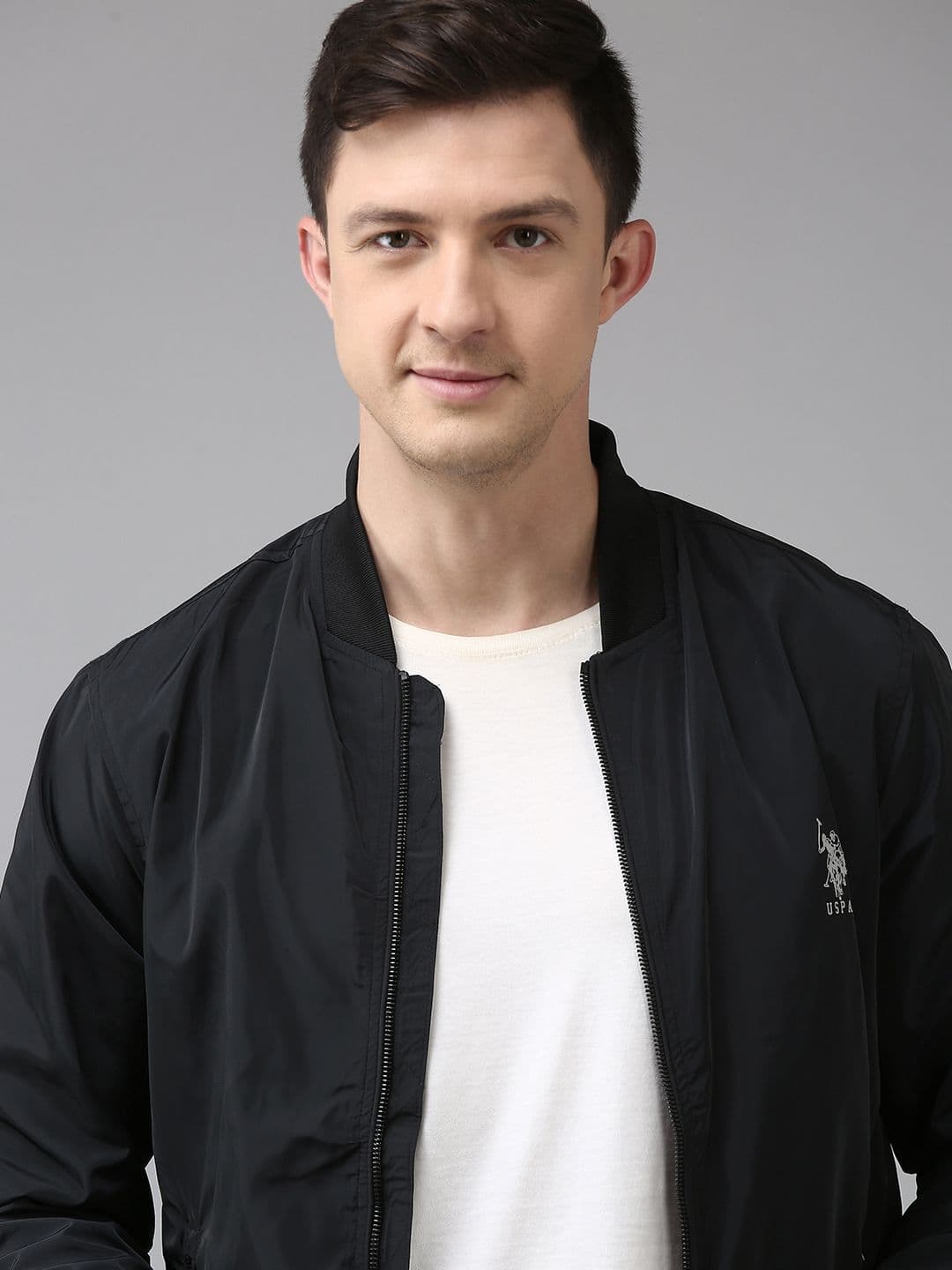 U.S. Polo Assn. Men Black Solid Brand Logo Bomber Jacket - view 1