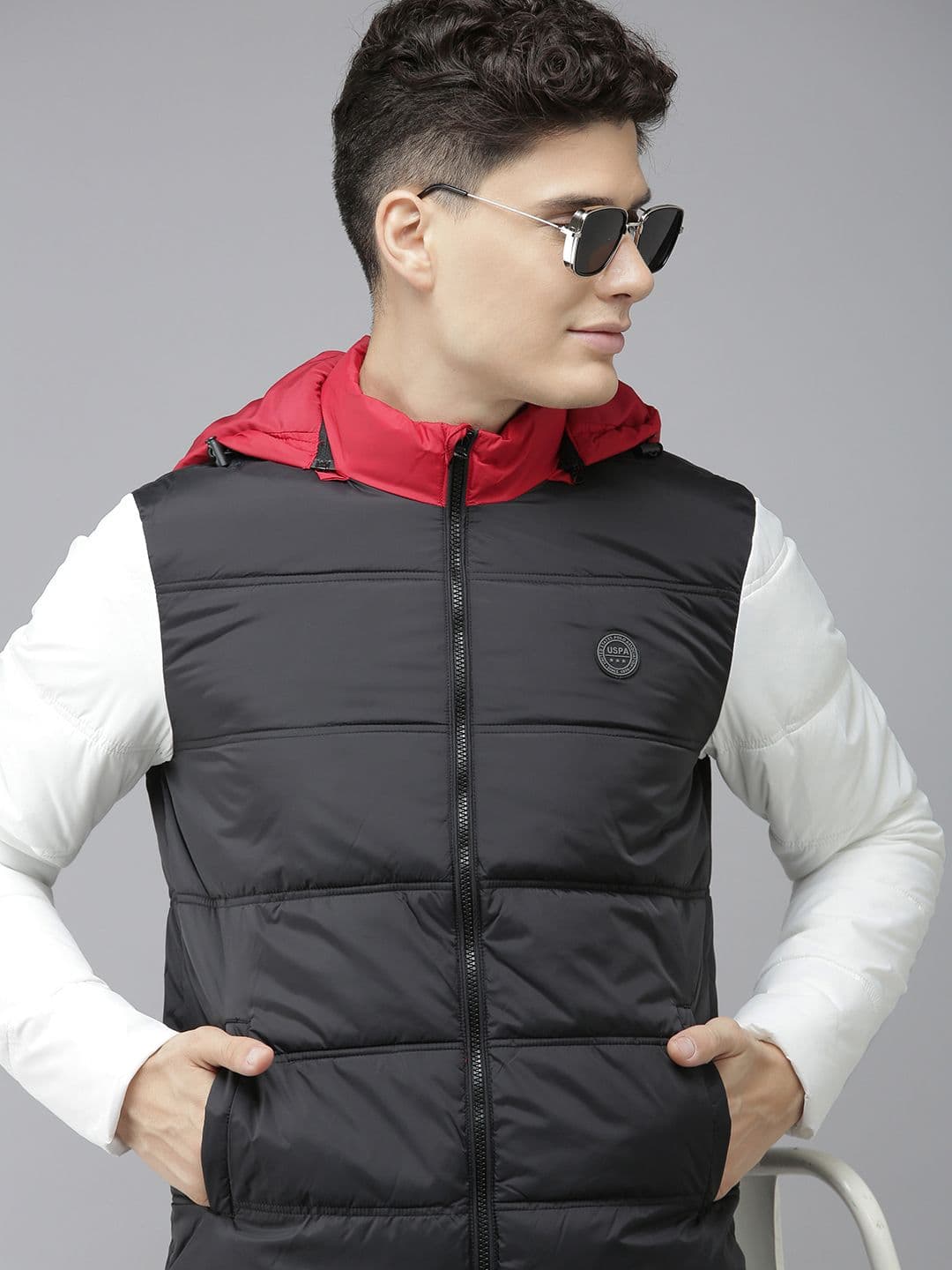 U.S. Polo Assn. U S Polo Assn Men Black & White Colourblocked Puffer Jacket - view 1