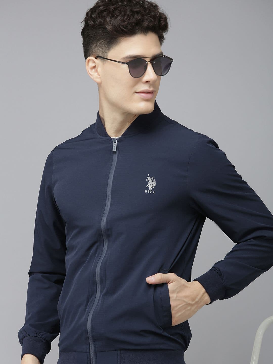 U.S. Polo Assn. U S Polo Assn Men Blue Brand Logo Printed Bomber Jacket - view 1