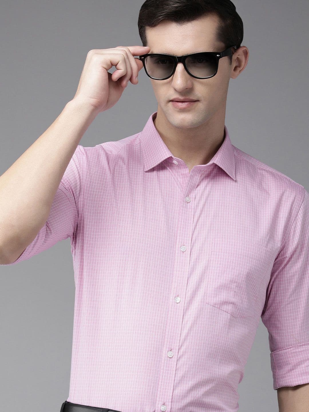 Park Avenue Men Pink Slim Fit Grid Tattersall Checks Checked Formal Shirt - view 1