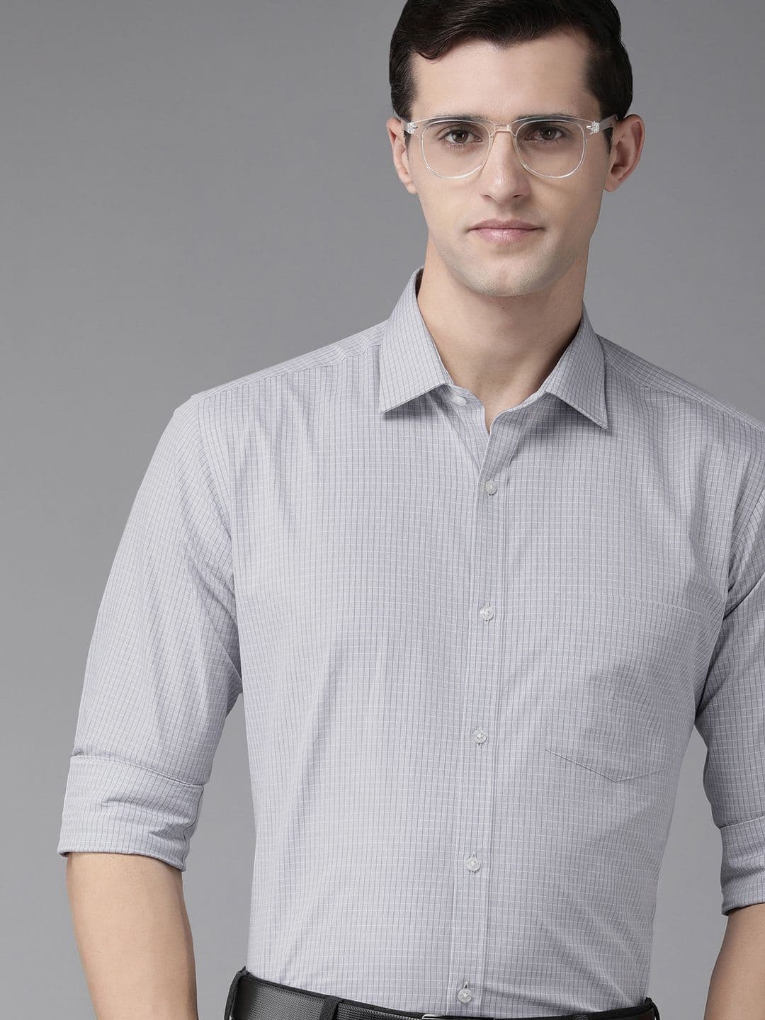 Park Avenue Men Grey Slim Fit Checked Pure Cotton Formal Shirt - view 1