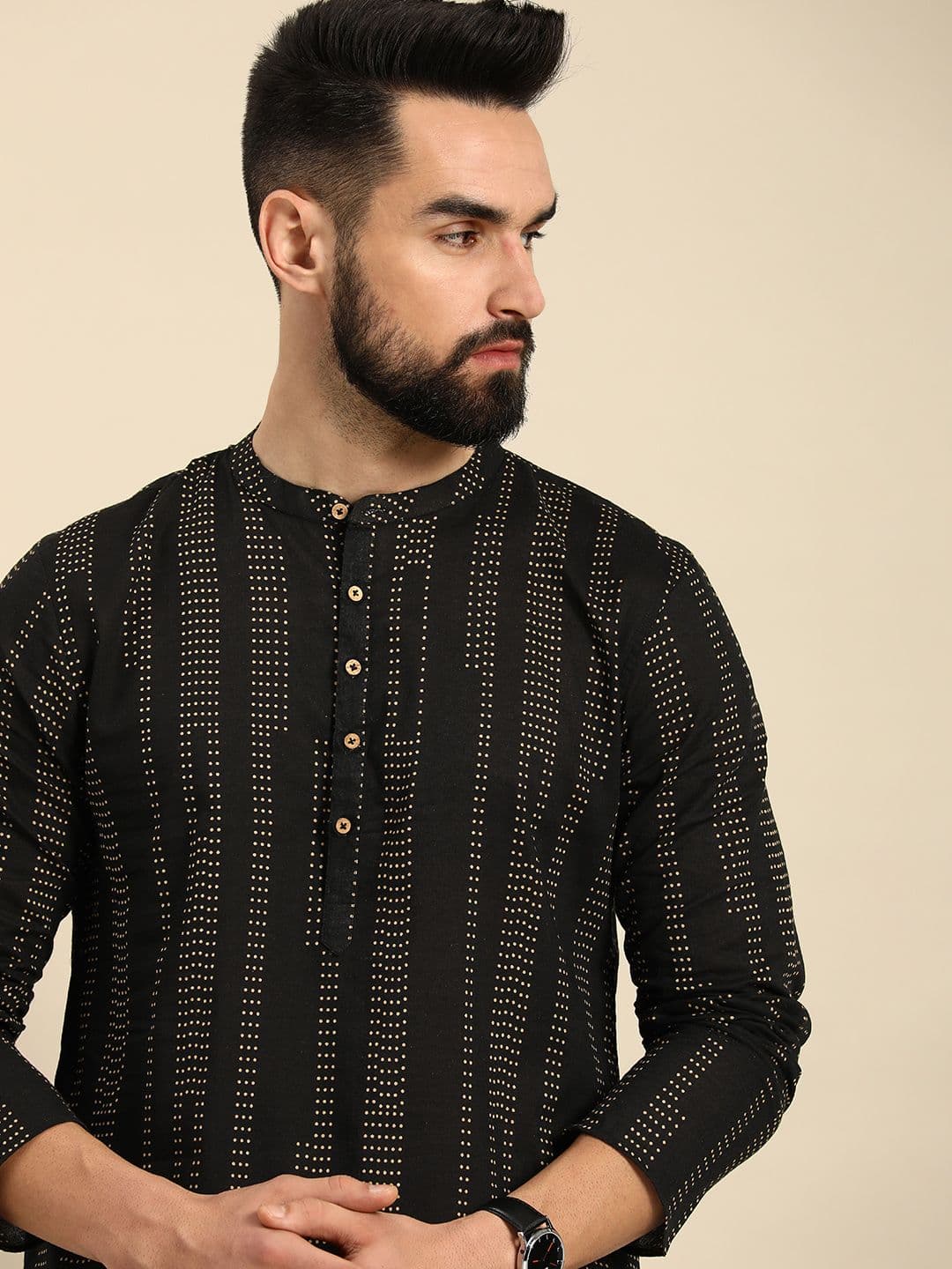 Anouk Men Striped Cotton Kurta - view 1