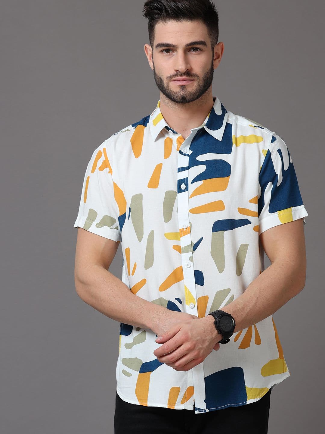 HERE&NOW Men White Slim Fit Printed Casual Shirt - view 1