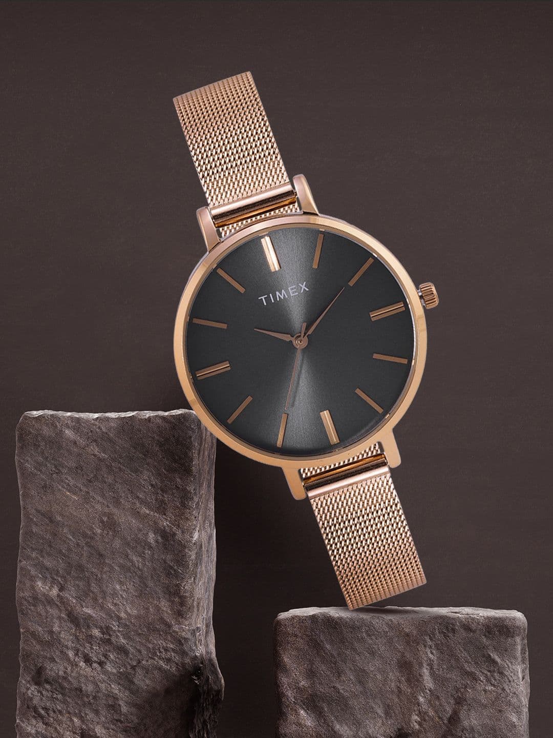 Timex Women Black Dial & Rose Gold Toned Bracelet Style Analogue Watch TWEL155SMU01 - view 1
