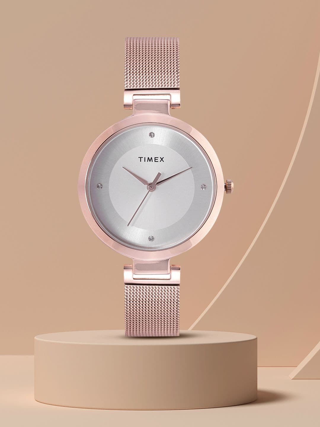 Timex Women Silver-Toned Dial & Rose Gold-Toned Bracelet Style Analogue Watch TWEL107SMU01 - view 1