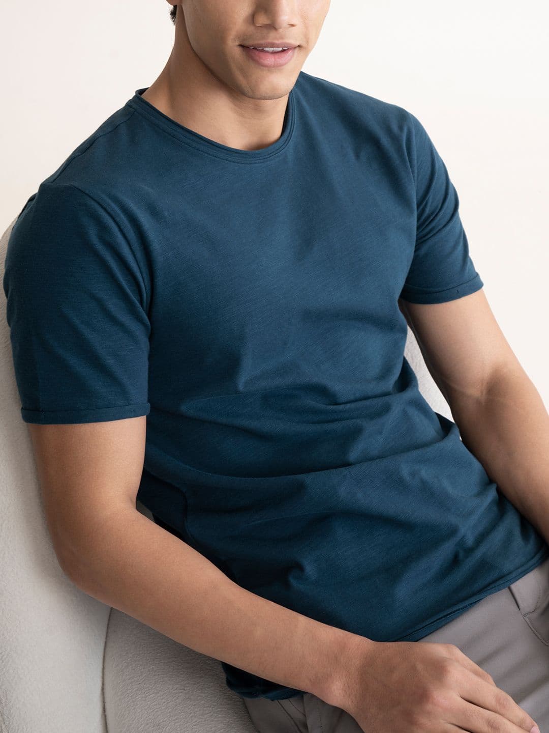 DAMENSCH Men Solid Raw Edge Premium Cotton Regular Fit T-Shirt - view 1