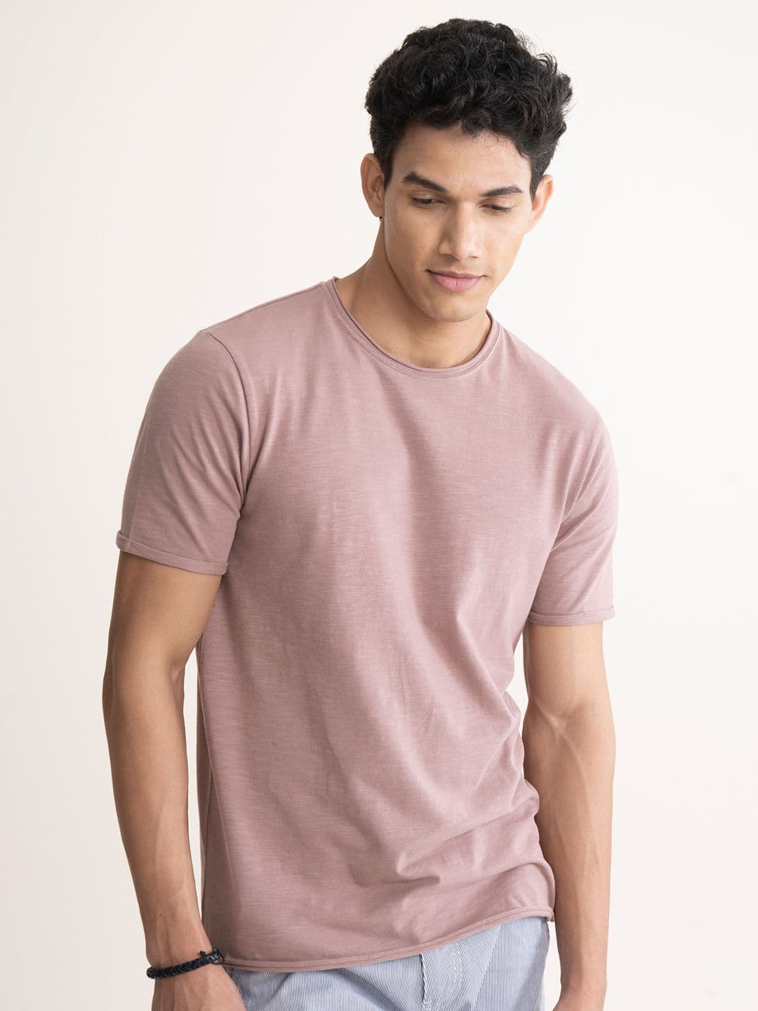 DAMENSCH Purple Round Neck Raw Edge Crew T-shirt - view 1